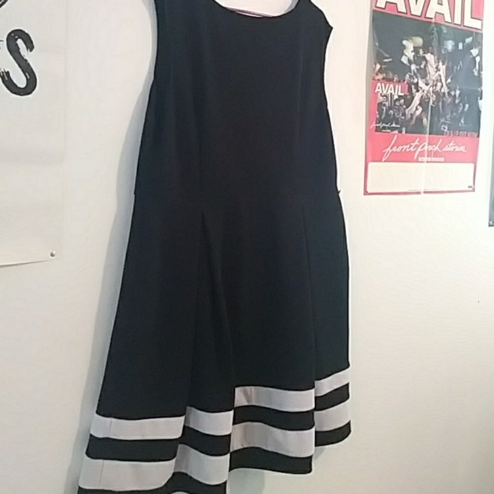 Black dress with white stripes at the bottom 20W